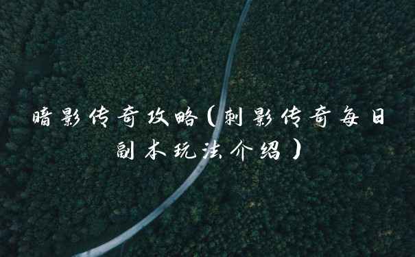 暗影传奇攻略(刺影传奇每日副本玩法介绍)
