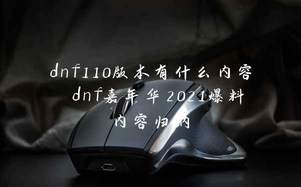dnf110版本有什么内容 dnf嘉年华2021爆料内容归纳