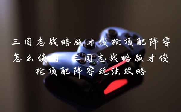 三国志战略版才俊枪顶配阵容怎么使用 三国志战略版才俊枪顶配阵容玩法攻略