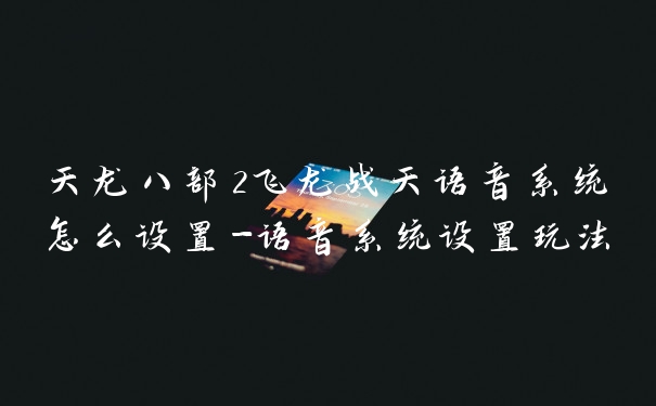 天龙八部2飞龙战天语音系统怎么设置-语音系统设置玩法