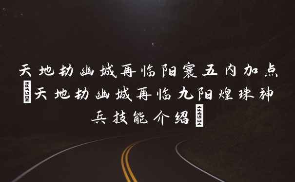 天地劫幽城再临阳寰五内加点(天地劫幽城再临九阳煌珠神兵技能介绍)