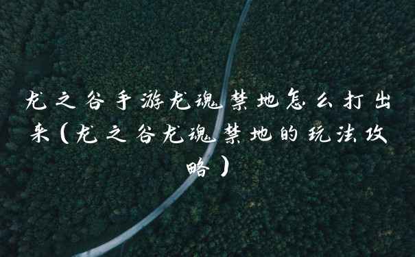 龙之谷手游龙魂禁地怎么打出来（龙之谷龙魂禁地的玩法攻略）