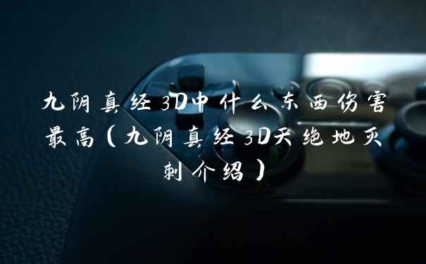 九阴真经3D中什么东西伤害最高（九阴真经3D天绝地灭刺介绍）