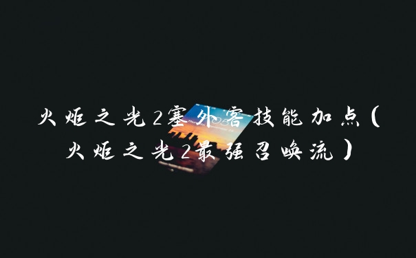 火炬之光2塞外客技能加点（火炬之光2最强召唤流）