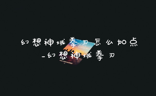 幻想神域拳刃怎么加点_幻想神域拳刃