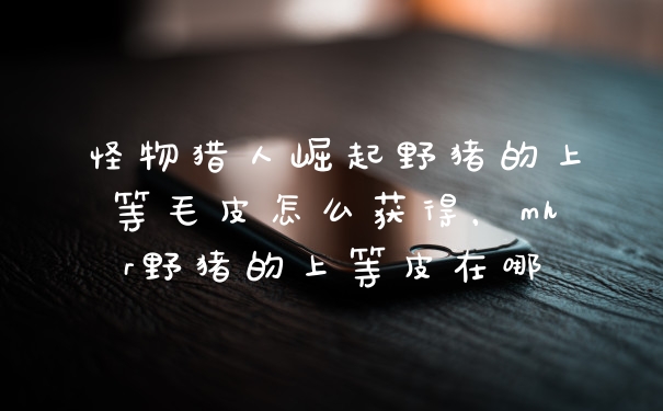 怪物猎人崛起野猪的上等毛皮怎么获得，mhr野猪的上等皮在哪