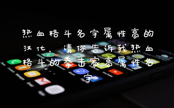 热血格斗名字属性高的汉化，请你告诉我热血格斗的拳击家高属性名字