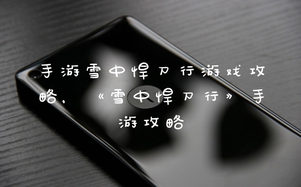 手游雪中悍刀行游戏攻略，《雪中悍刀行》手游攻略