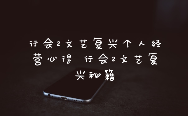 行会2文艺复兴个人经营心得 行会2文艺复兴秘籍