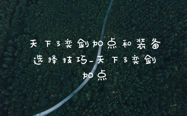 天下3奕剑加点和装备选择技巧_天下3奕剑加点