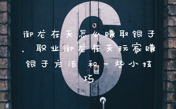 御龙在天怎么赚取银子，职业御龙在天玩家赚银子方法 和一些小技巧